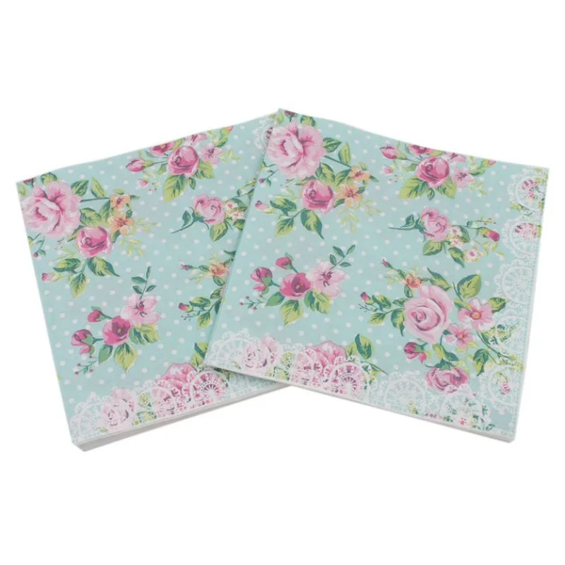 thumbnail image 1 of Servilleta estampada con hojas verdes, papel de pulpa de madera decorativo para restaurante occidental, papel virgen desechable, 20 unidades/paquete, 1 of 5