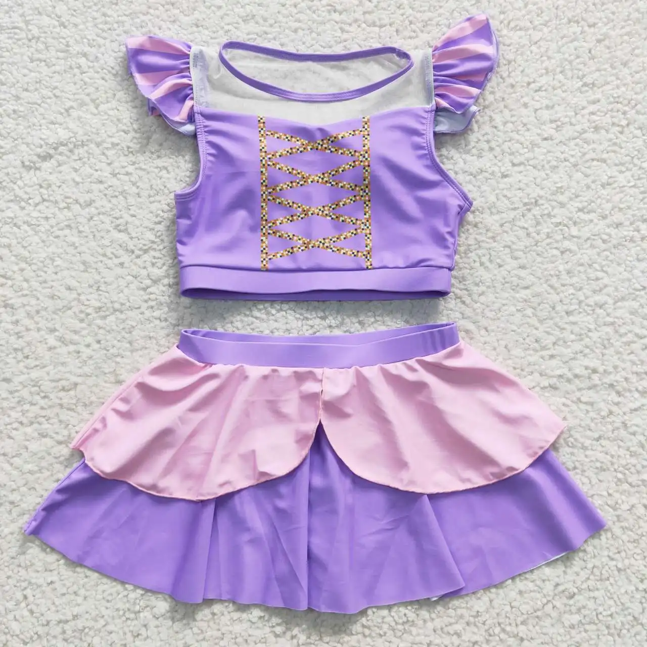 

2​023 New Arrival Baby Summer Swim Suits Kids Purple 2 Pieces Swimwear Toddler Girls Beach Set