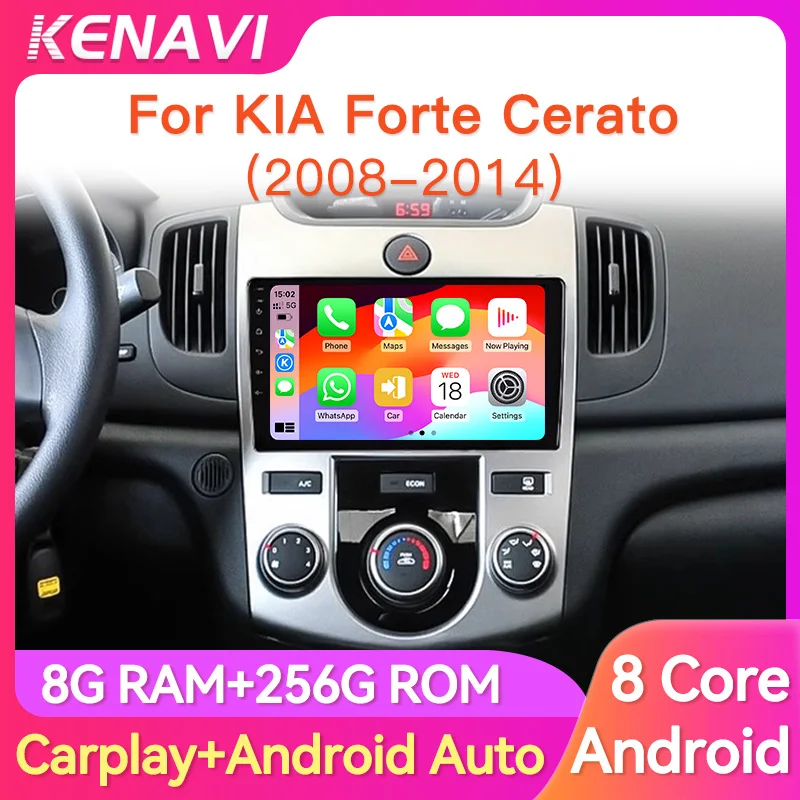 Radio estéreo para coche 2 Din Android para KIA Forte Cerato 2008 - 2014 Reproductor de vídeo multimedia inteligente navegación GPS Carplay Android unidad principal automática con pantalla sin DVD 1