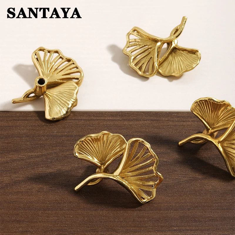 

Brass Ginkgo Leaf Furniture Handle Pastoral Style Plant Series Golden Pulls Wardrobe Children's Room Dresser Drawer Knob