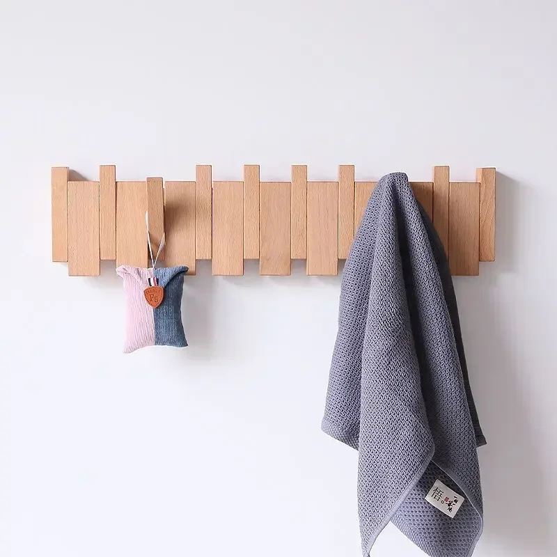 90cm Customized Wall Mounted Coat Rack with 15 Hooks Black Walnut Solid  Wood Clothes Hook Dropshipping Entrance Door Hanger - AliExpress
