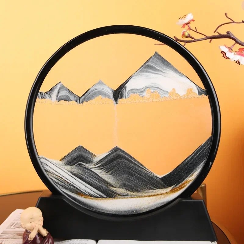 

3D Round Glass Deep Sea Sandscape Moving Sand Art Picture Hourglass Quicksand Craft Flowing Sand Painting Office Home Decor Gift