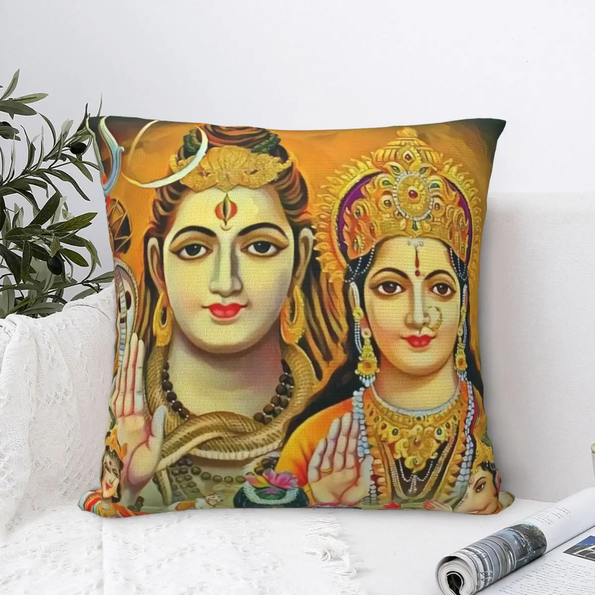 

Family Polyester Cushion Cover Hindu India God Indian Gods Lord Shiva Bedroom Car Decorative Cojines Throw Pillowcase
