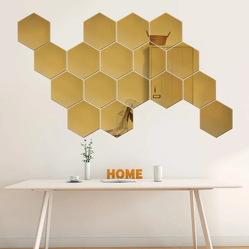 Hexagonal Acrylic Mirror Wall Stickers Background Wall Decoration Crystal Stereoscopic Mirror Stickers Home Decoration 12pcs wall stickers