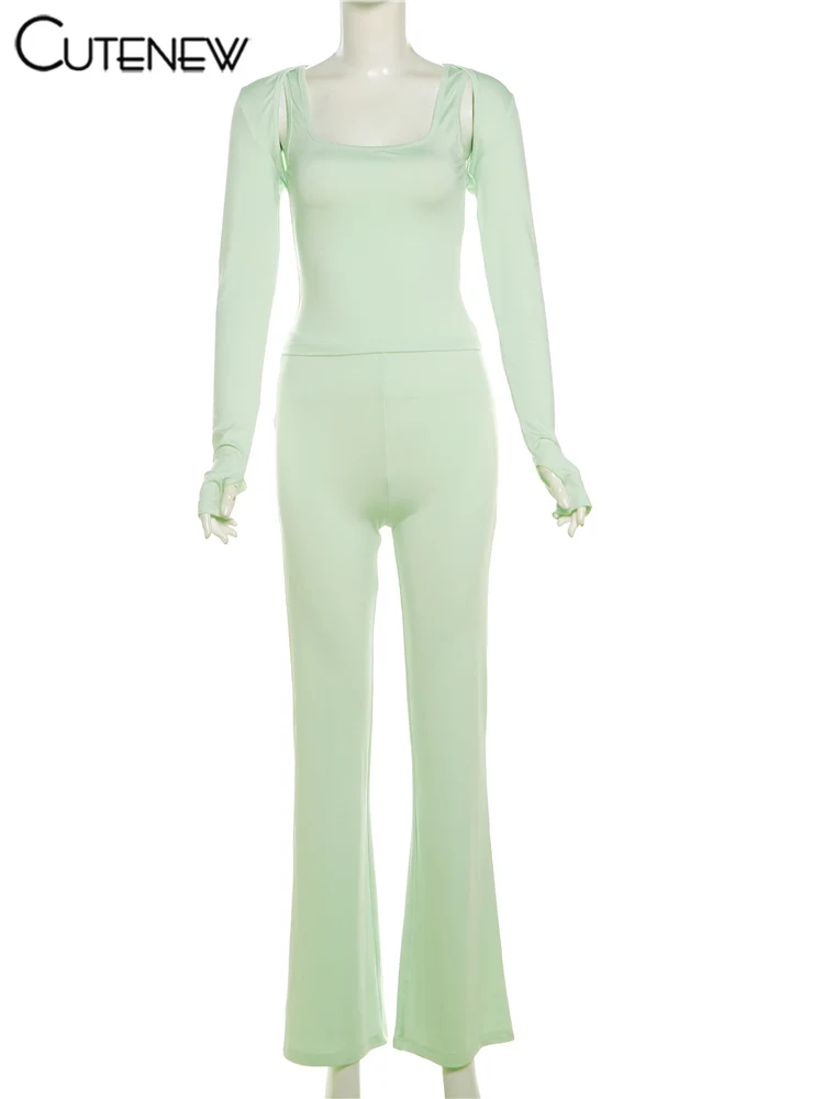 Casual Women 3 Piece Set Basic Wild Solid Tanks+Long Sleeve Super-Short Tops+High Waist Pants Mujer Classic Tracksuits