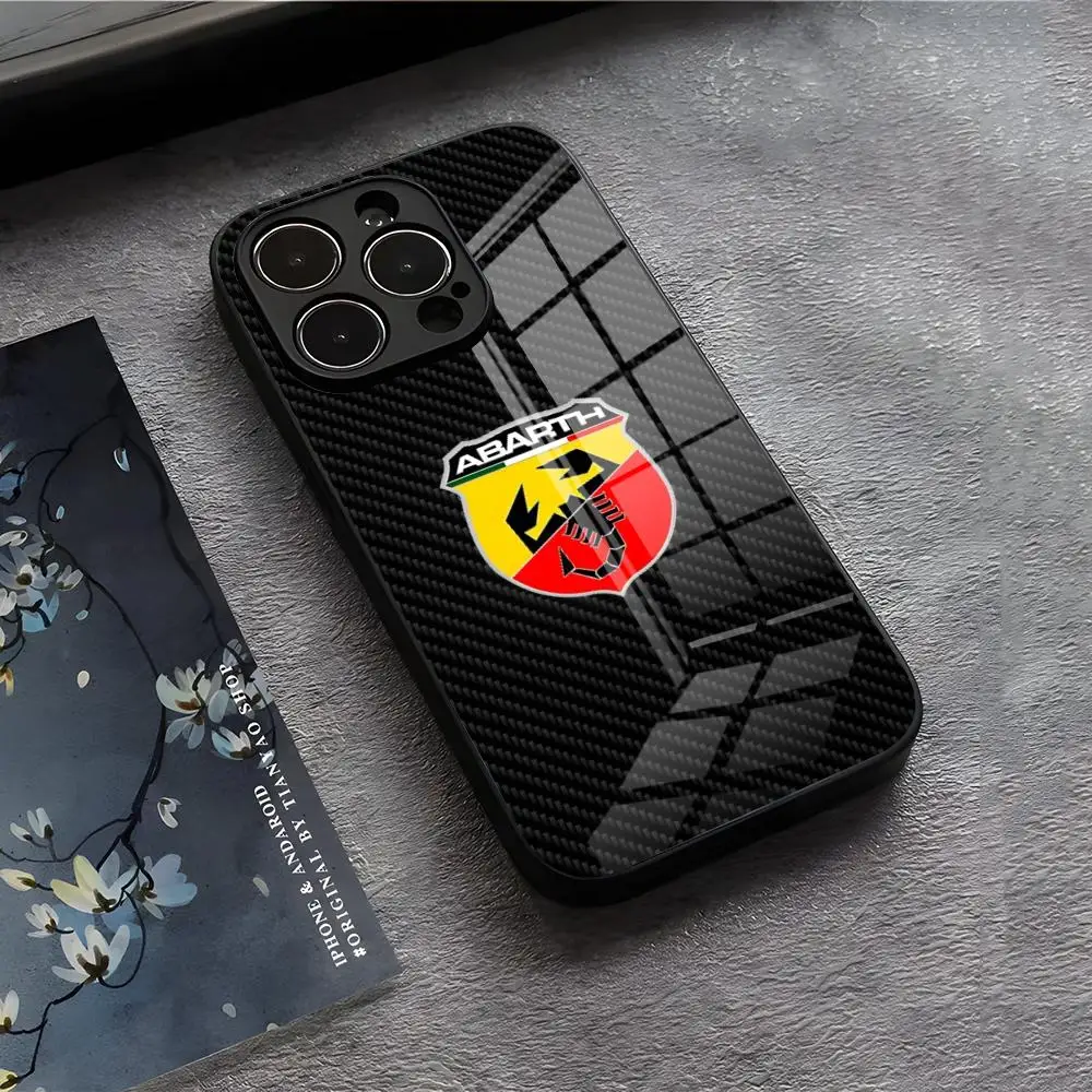 Premium Italy Car Abarth Black Glass Phone Case