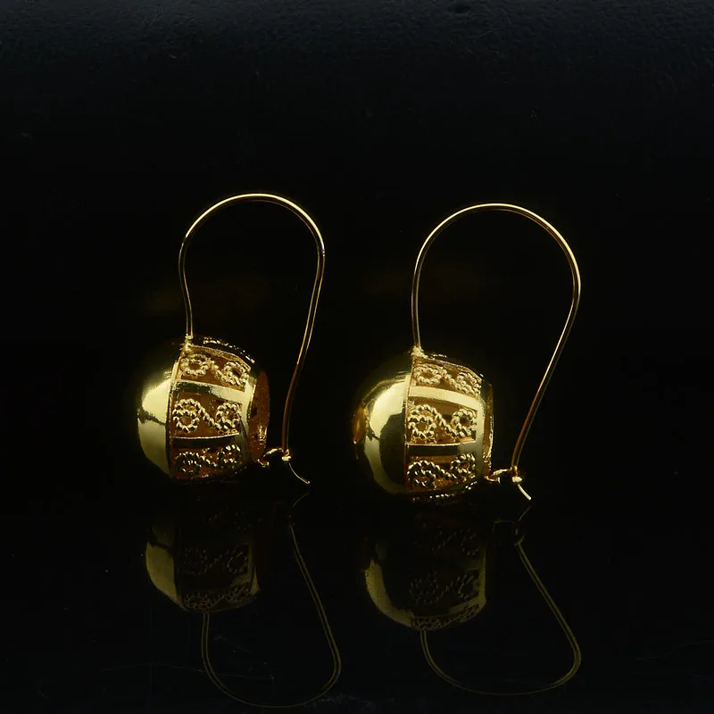 1 Pair Women Girls Gold 585 Color Drop Earrings Round Ball Bead Jewelry