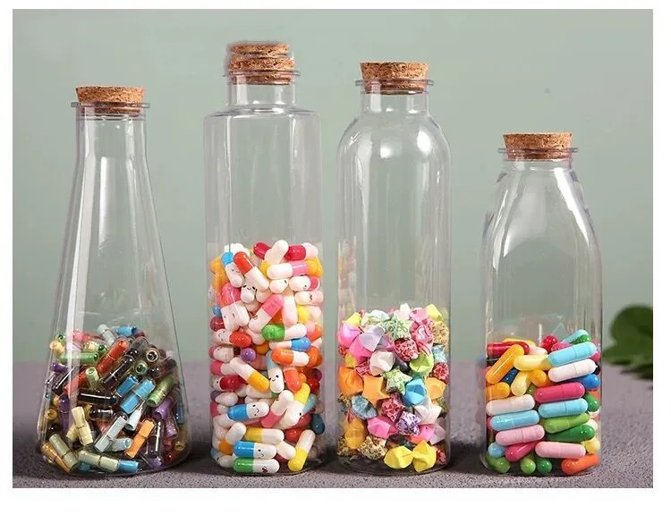 2X Iron Tower/Heart/Bear/Gourd/Cat Wishing Bottle With Cork Plastic Bottle Candy Box Transparent Empty Message Lucky Star Bottle 4