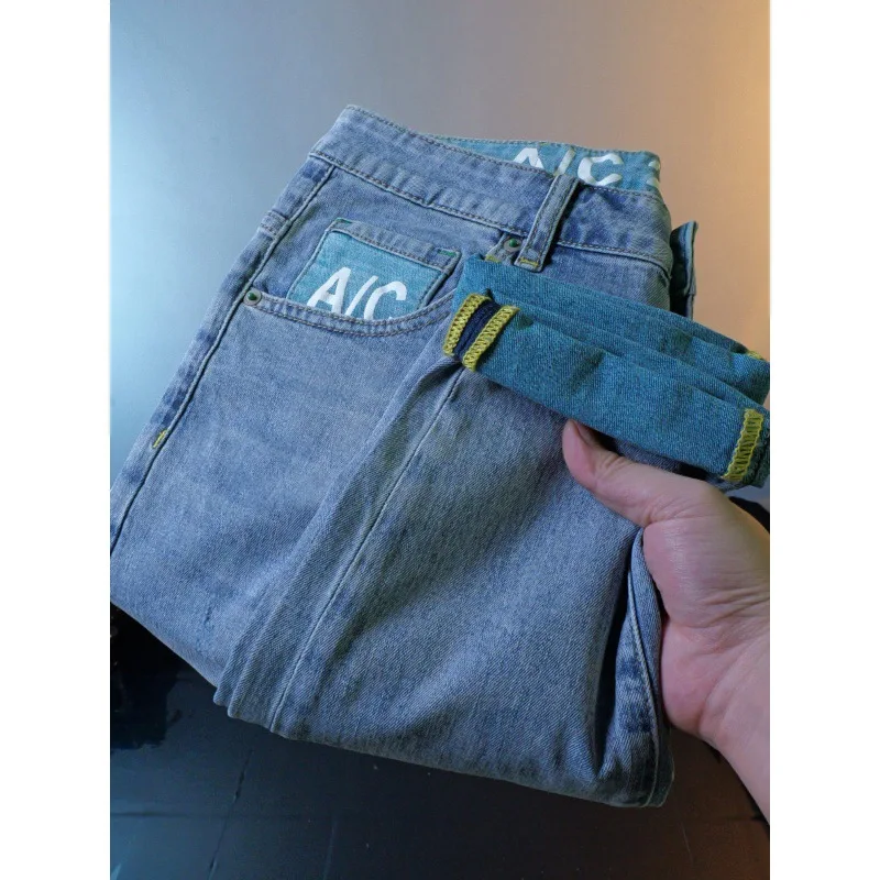 Printed Jeans Men's 2023 New High-End Fashion Brand Washed Stretch Casual All-Match Casual Tight Men's Pants