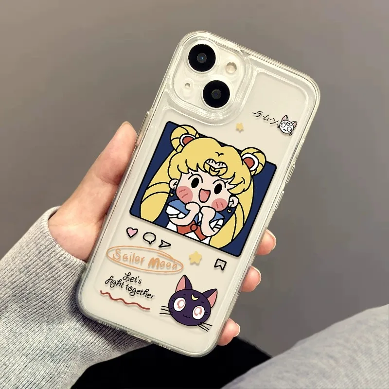 

Sailor Moon Iphone Case Cartoon All-Inclusive Fall Proof Soft Silicone 3D Reserve Lanyard Holes Sweet Girlishness Hyaline Shell