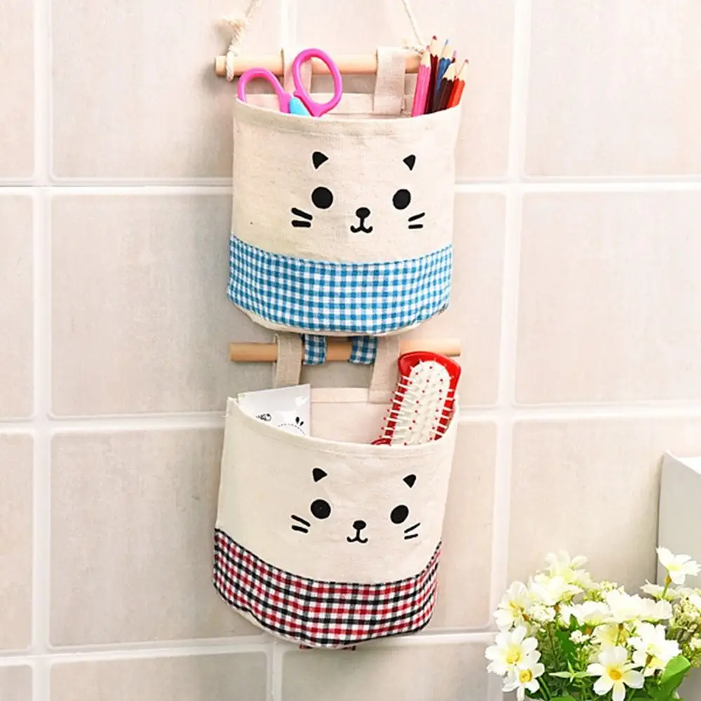 

Modern Style Cartoon Cat Pattern With Lanyard Large Capacity Wall Hanging Sundries Pouch Storage Bag Pocket Cosmetics Container