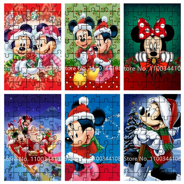 Disney mickey minnie mouse tema natal quebra-cabeças de madeira  35/300/500/1000 pçs quebra-cabeças para crianças brinquedos presentes de  natal - AliExpress