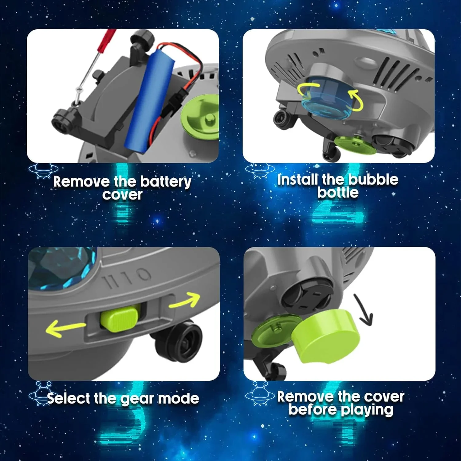 Electric UFO Bubble Machine Rotating Bubbles Gun Automatic Soap Blower with Light Outdoor Games Obstacle Avoidance Flying Saucer