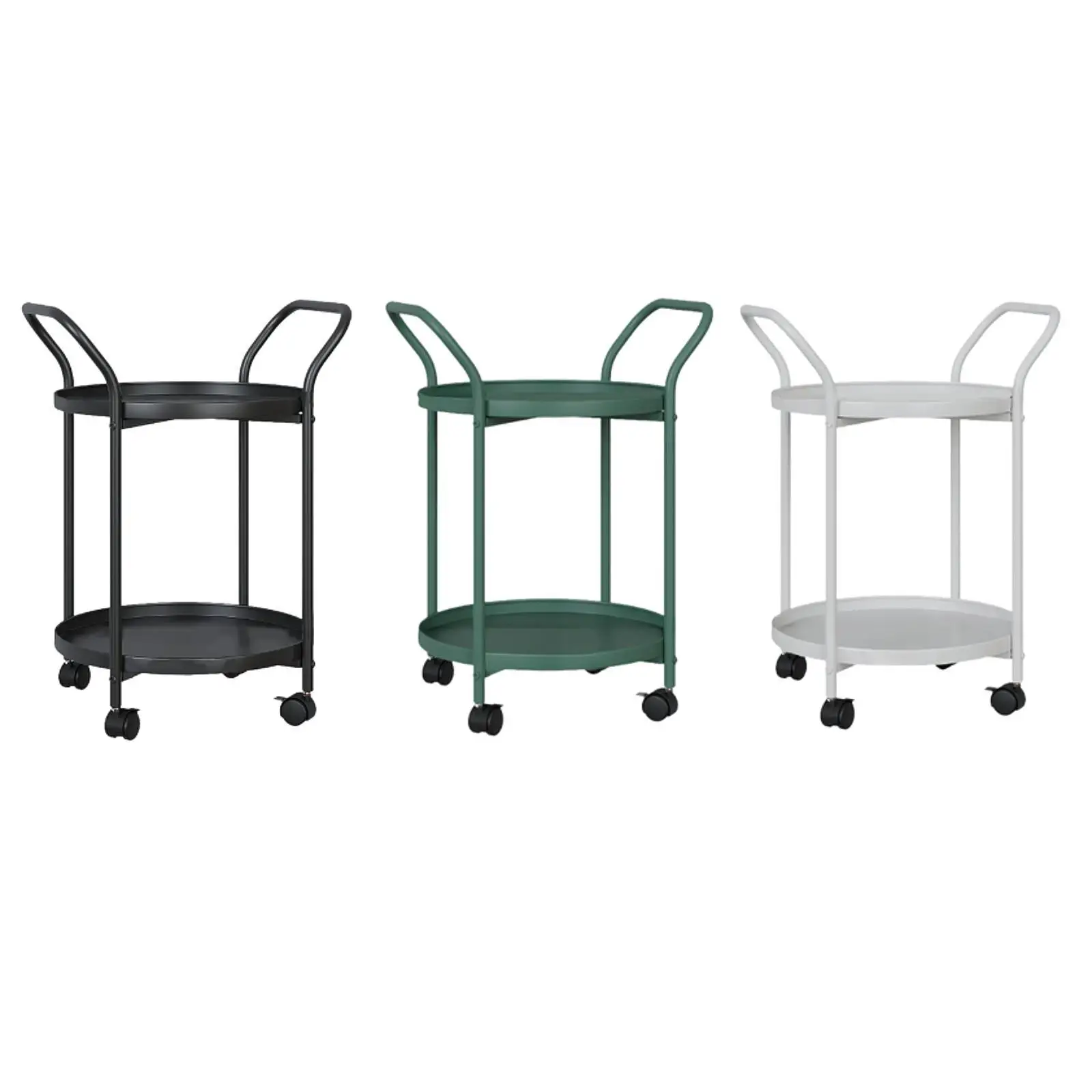 Coffee Table with Wheels Rolling Cart Metal Nordic Serving Trolley 2 Tier Round Side Table for Bathroom Garage Laundry Room