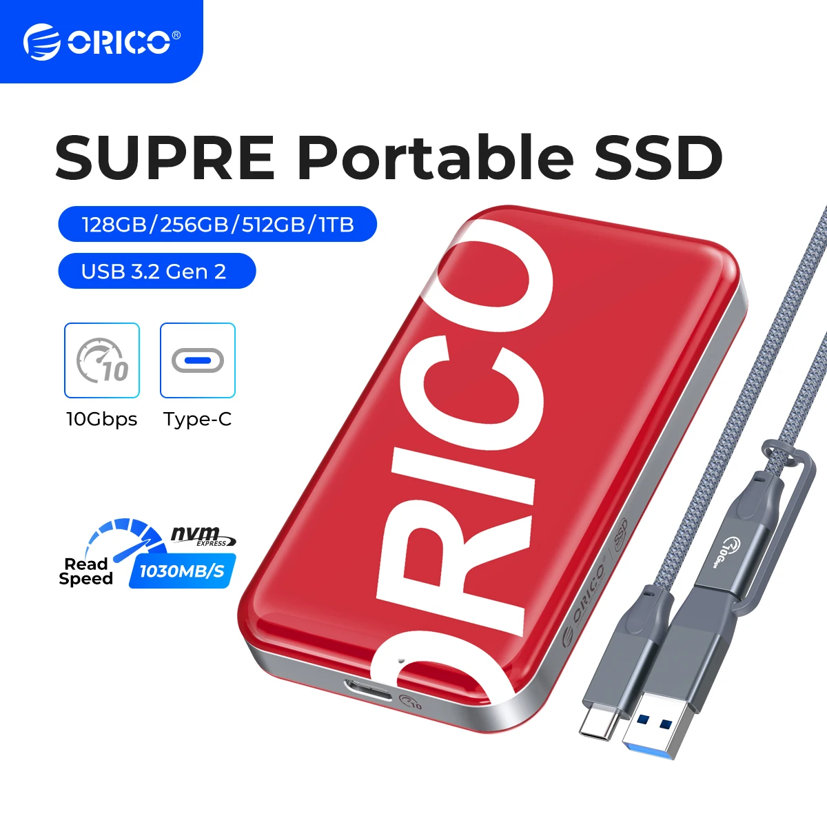 ORICO 外付けソリッドステートドライブ 1TB USB 3.2 Gen2 タイプ C