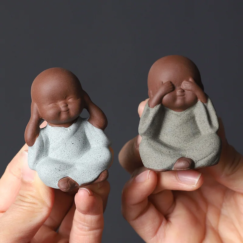 Tea Pet Ornaments Fairy Garden Ornaments Ceramic Small Buddha Statue Ornaments Monk Figurine Home Crafts Decor Succulents Flower Pot Monk Sculptures Tea Ceremony