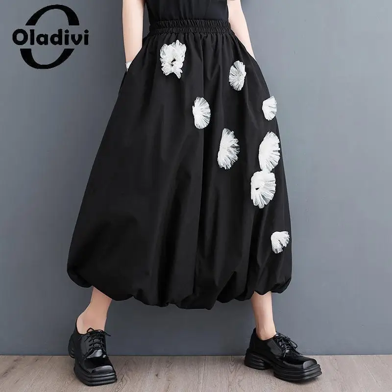 

Oladivi Large Size Women Elastic Waist A-Line Big Floral Skirts 2023 Summer Casual Loose Big Bottoms Oversized Clothing 4XL 9817