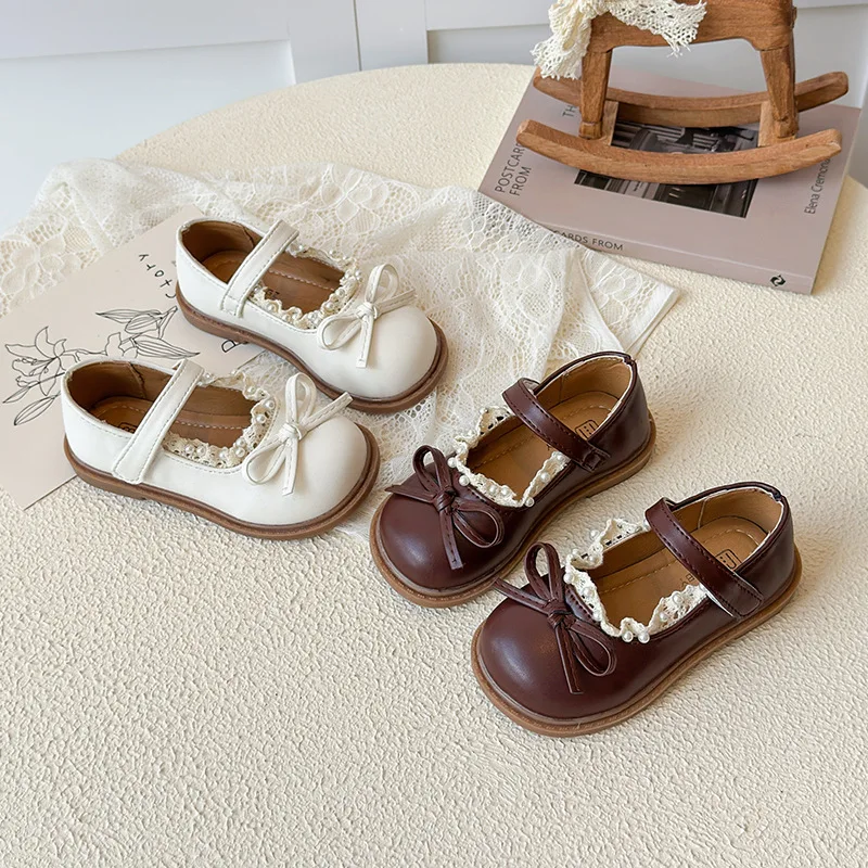 2025 Children Casual Shoes for Girls Spring Autumn New Fashion Korean Style Soft Sole Anti-slippery Versatile Lace Leather Shoes