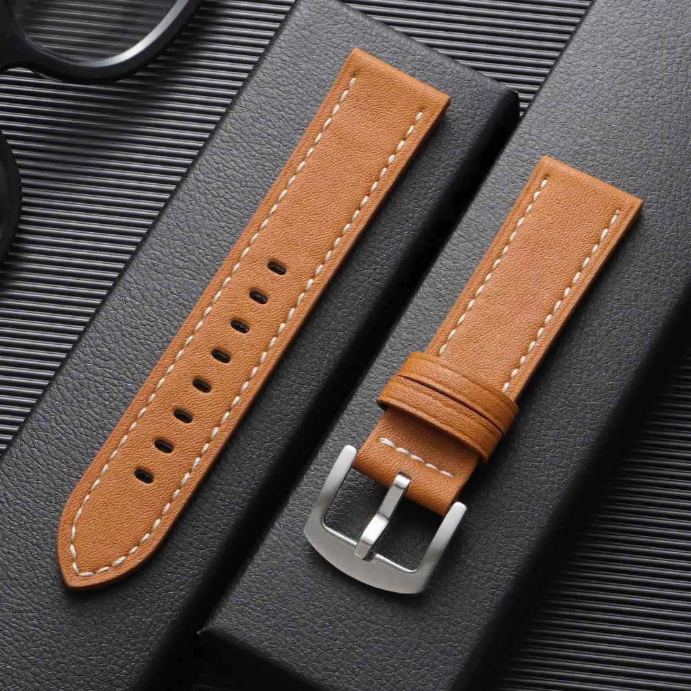 Vintage Retro Cowhide Leather Watch Strap - 22mm Wristband in Crazy Horse Style