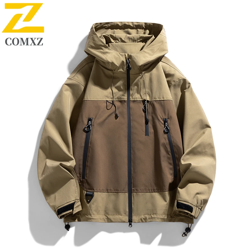 Comxz 2025 Waterproof Windbreaker Hooded Jacket Zipper Front Multi Pocket Adjustable Cuff Lightweight Outdoor Sport Coat