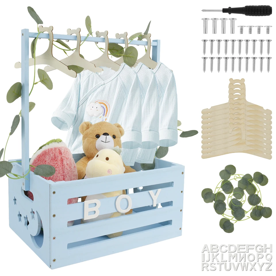Armadio Portatutto In Legno ZOCONE Per Baby Shower: Cesto Con Ganci A Foglia, Per Bagnetto E Giochi