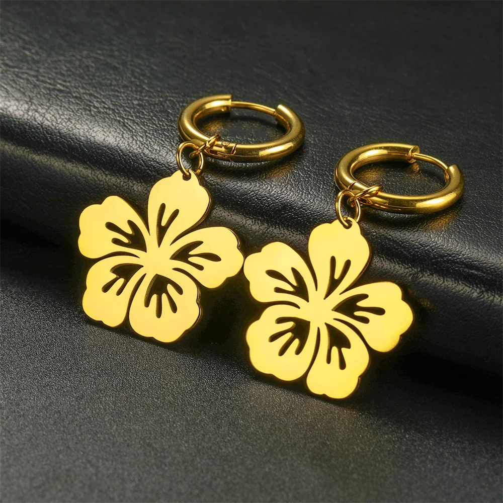 Filigrane Blume Baumeln Creolen Edelstahl Gold Farbe frauen Ohrringe Luxus Charms Mode Damen Schmuck Neue – Detail 13