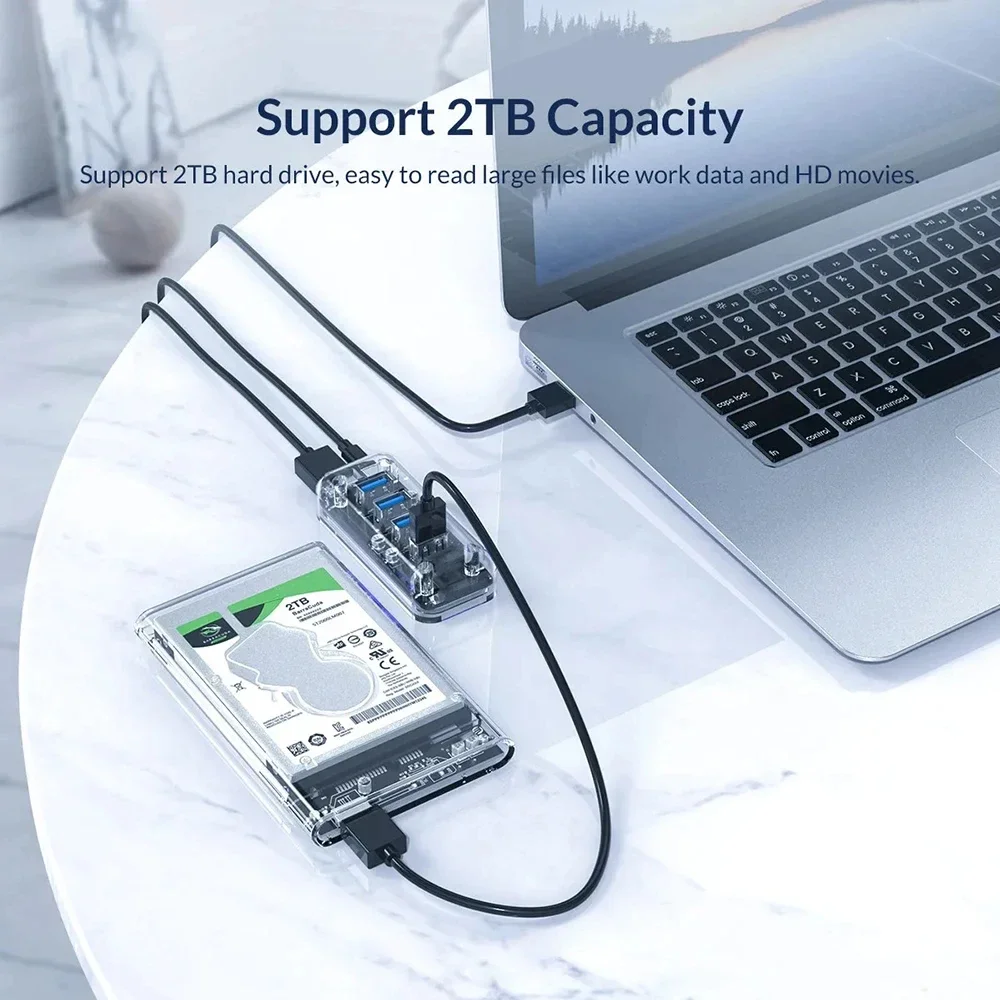 KEBIDUMEI רכזת USB שקופה USB 3.0 5Gbps מהירות גבוהה 4 יציאות הרחבה עם ספק כוח מתאם OTG למחשב נייד Macbook Pro