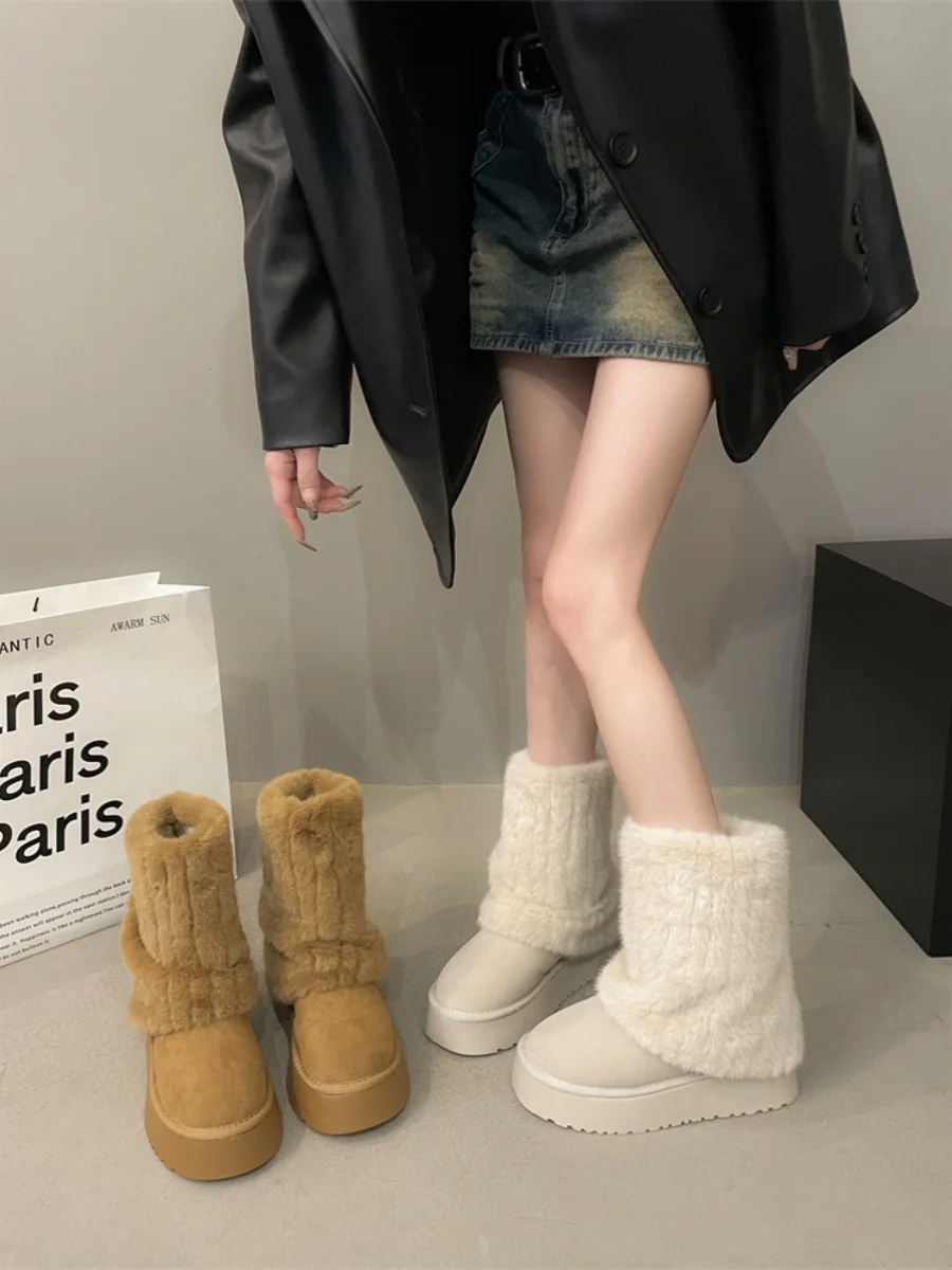 

Med Heel Boots Australia Plush Round Toe Winter Shoes For Women Luxury Designer Boots-Women Flat Snow Fur 2023 Ankle Ladies Fas