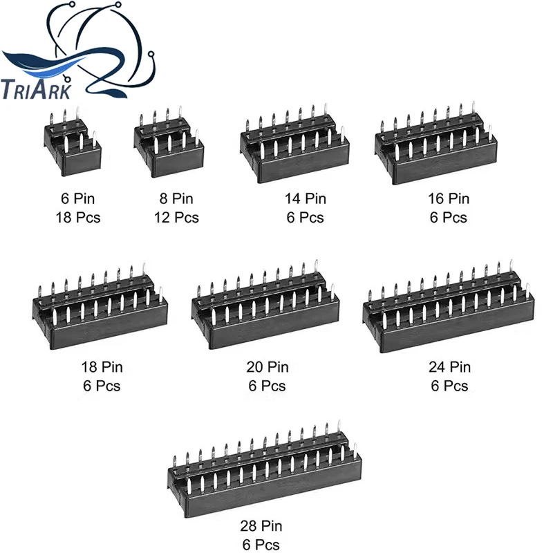 66PCS/lot with Box DIP IC Sockets Adaptor Solder Type Socket Kit 6 8 14 16 18 20 24 28 Pin DIP-6 DIP-8 DIP-14 IC Connector 2