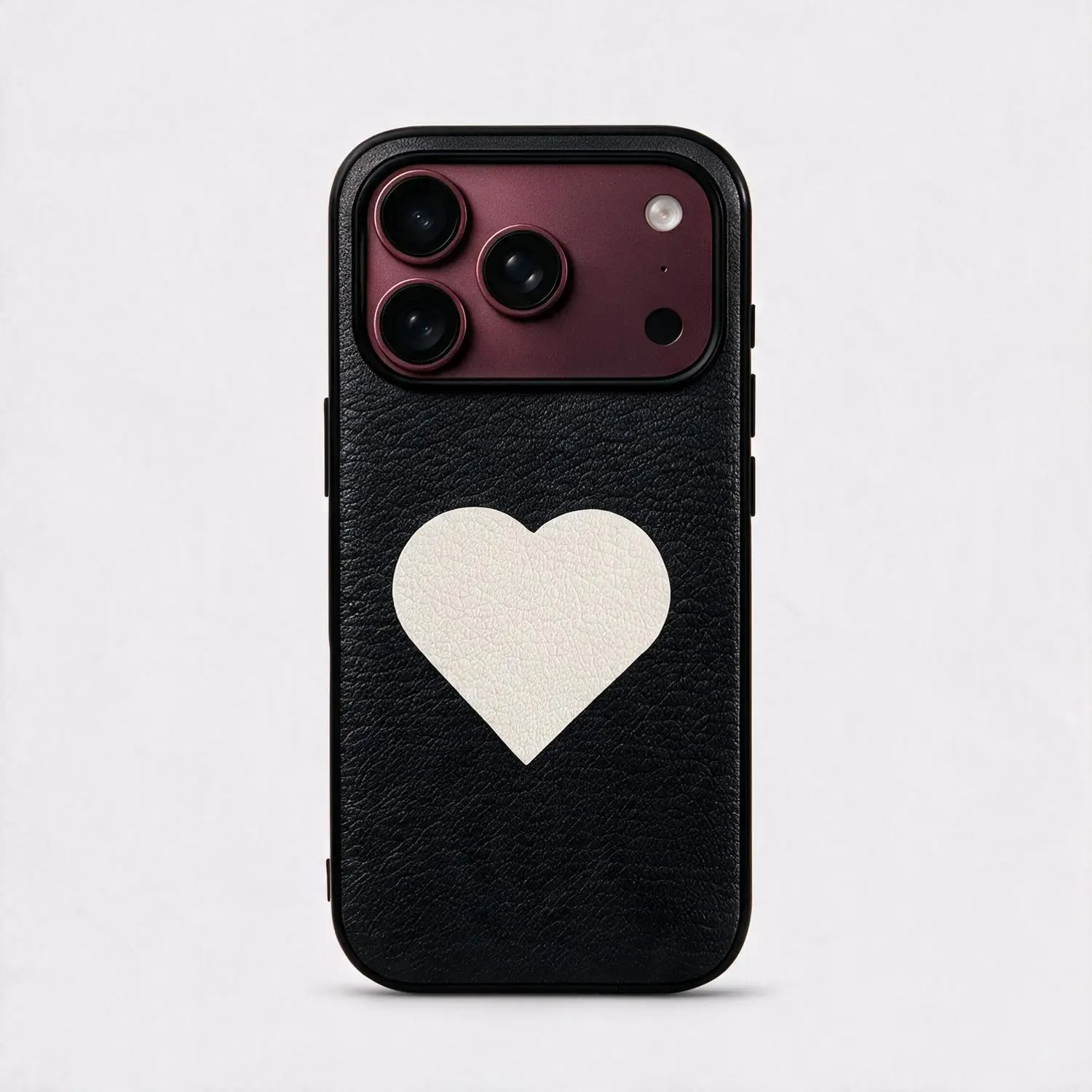 Luxury Burgundy Red Genuine Leather Shockproof Phone Case with Heart Pattern
