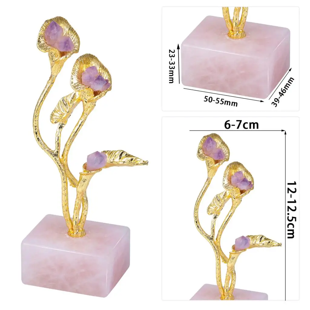 Healing Raw Amethyst Crystal Calla Lily With Natural Rose Quartz Base For Desktop Ornaments Home Decoration
