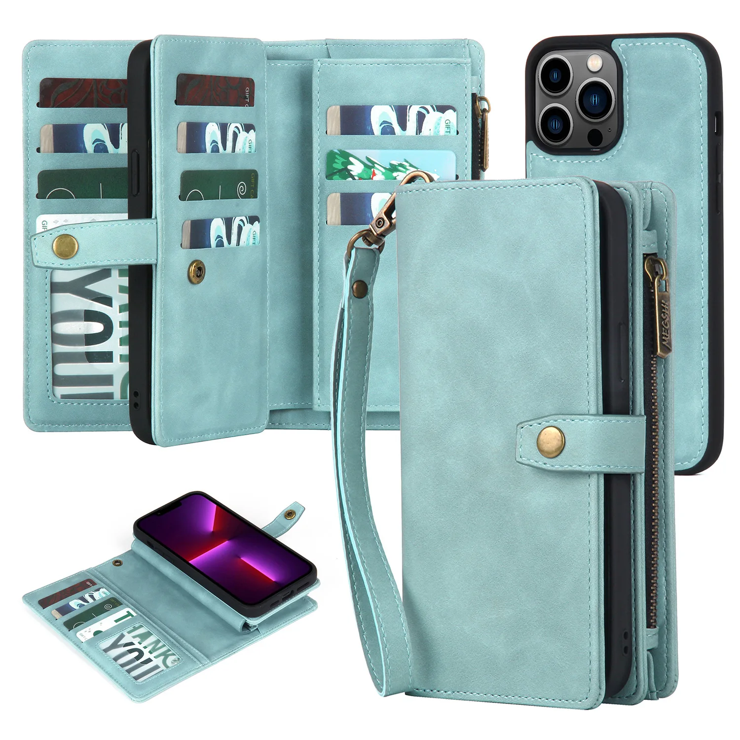 

Anti-knock Kickstand Holder Wallet Detachable Flip Case For Samsung Galaxy S23 S22 Ultra Plus Cover Multi-functional Zipper Bag