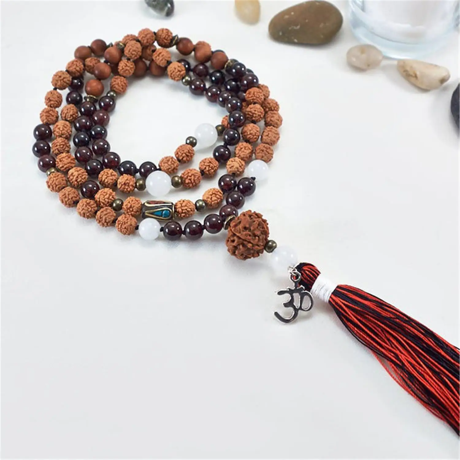 

8mm Garnet Rudraksha 108 Beads Handmade Tassel Necklace Bridal Lariat Healing Formal event Beads Gift Statement Chakra