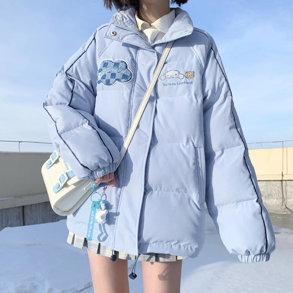 

Kawaii Sanrio Cinnamoroll Edition Parkas Fleece Loose Cute Bread Winter Warm Kuromi Women's Clothing Cotton