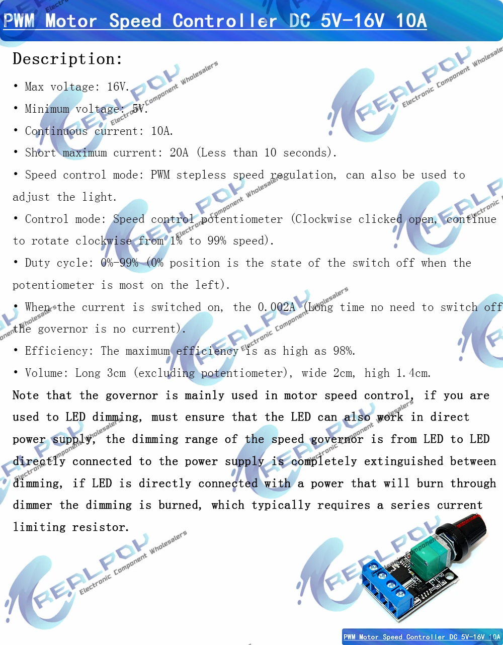 DC 1,8 V-35 V 2A 3A 5A 10A 30W 80W 90W PWM Motor Drehzahlregler Niederspannung Motor Drehzahlregler PWM Einstellbares Antriebsmodul – Detail 6