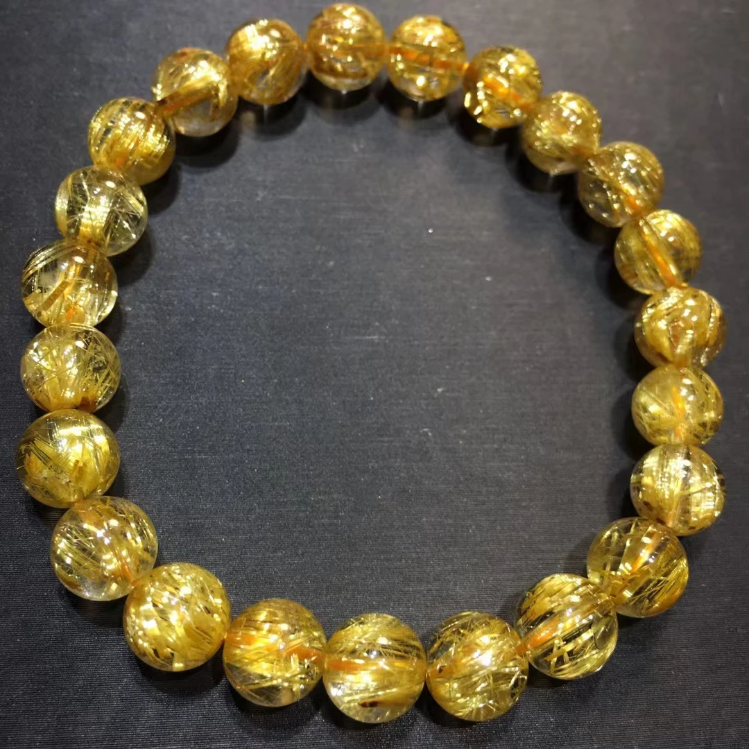 

Natural Gold Rutilated Quartz Titanium Bracelet Woman Men 8mm Cat Eye Clear Round Beads Jewelry From Brazil AAAAAAA