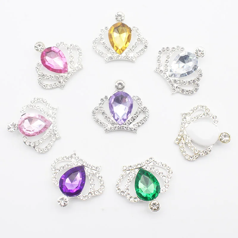 10 Pcs 28*31mm 아크릴 라인스톤 크라운 DIY 버튼 보우 실버 플랫 바닥 공예 장식 버튼 sewingaccessories 스냅 버튼