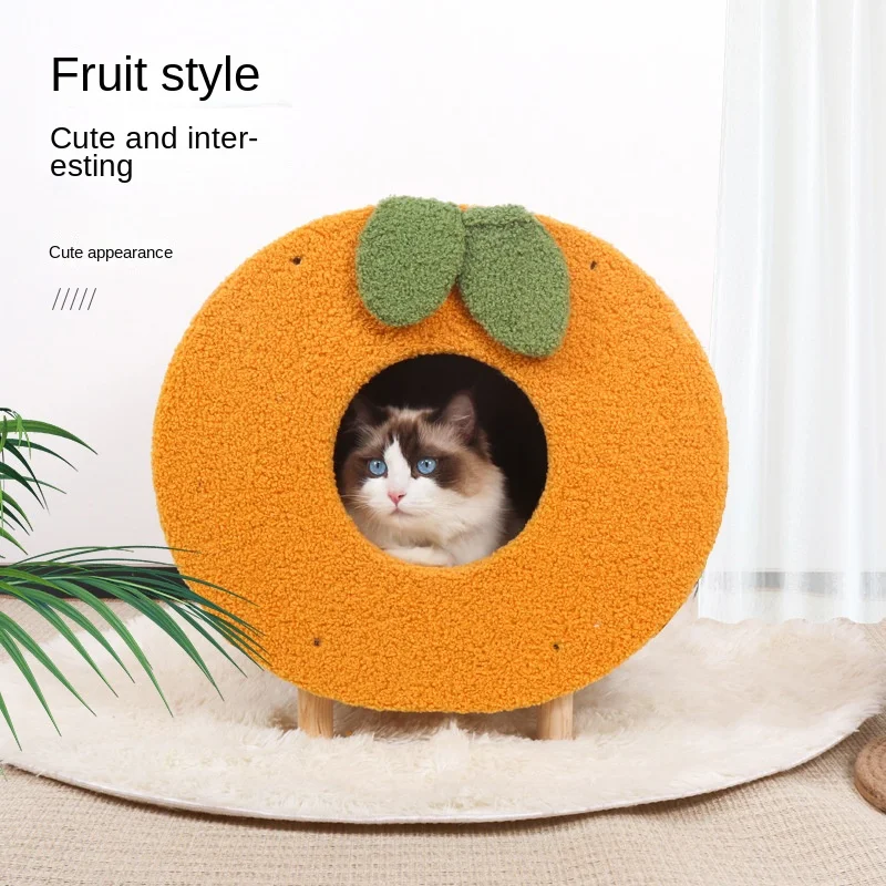 

Stylish Round Cat Bed with Closed Design, Seasonal Use, Ideal for Small Breeds， Pet Accessories