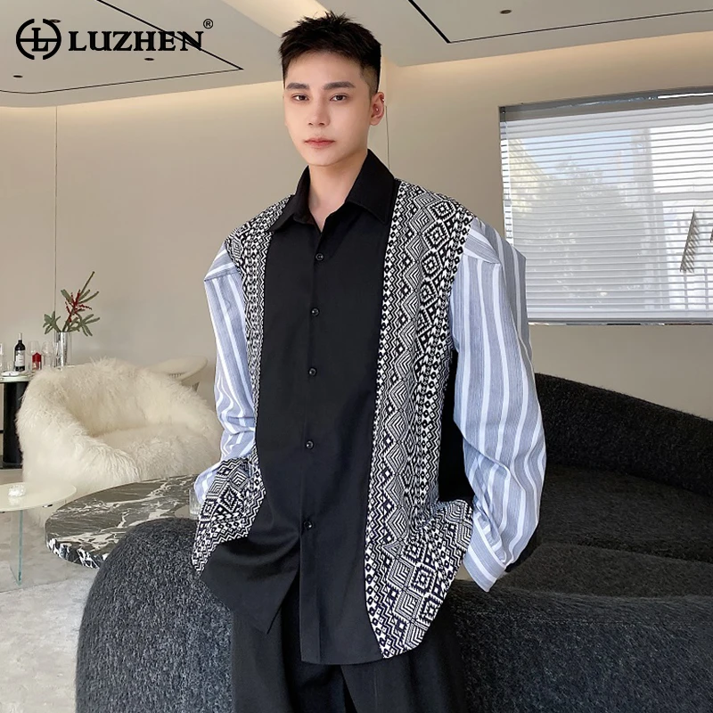 

LUZHEN 2024 модные новые полосатые сращивающиеся Дизайнерские повседневные рубашки с длинным рукавом мужские элегантные оригинальные модные топы LZ1262
