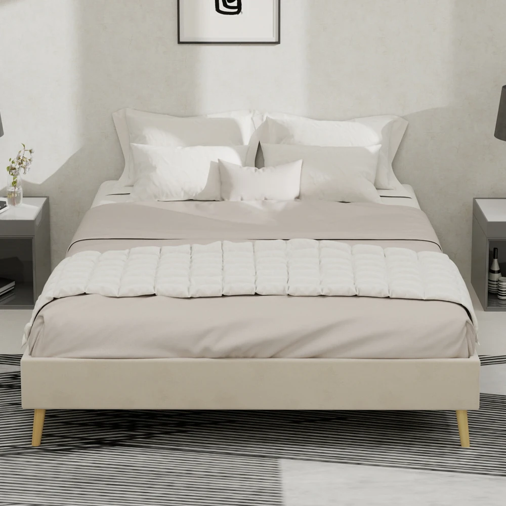 Modernes, minimalistisches, weiches Bett, multifunktionaler Low-Box-Bettrahmen mit weichem und bequemem Kopfteil, keine Gasstange, keine Matratze – Detail 33