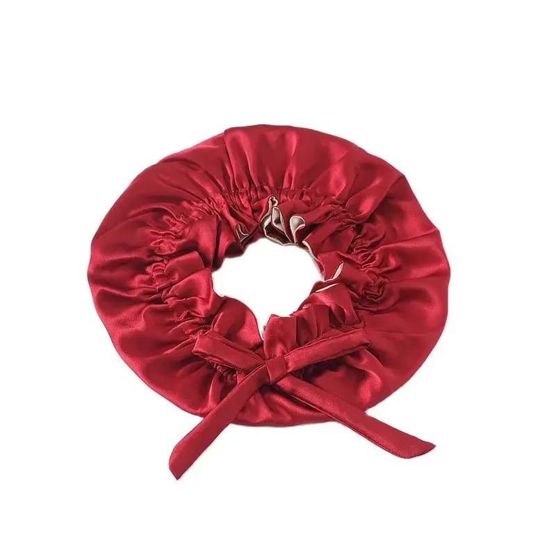 Birdtree 16.5Momme 100%Mulberry Silk Bonnet Cap Night Bow Knot Round Cap Ladies Hair Care Cap Stretchy Band Hair Wrap A41220QM 3