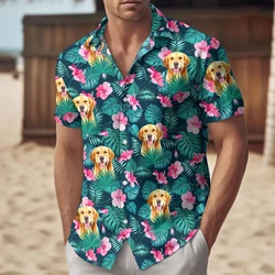 Dog Floral Graphic Shirt Men's Clothing 3d Printed Animal Funny Shirts For Men Clothing Beach Casual Y2k Tops Lapel