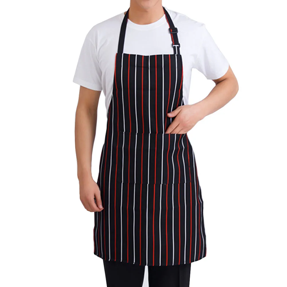 New Adjustable Apron For Men Women Striped Hotel Restaurant Chef Waiter Waitress Baking Aprons With Pockets Kitchen Cook Uniform