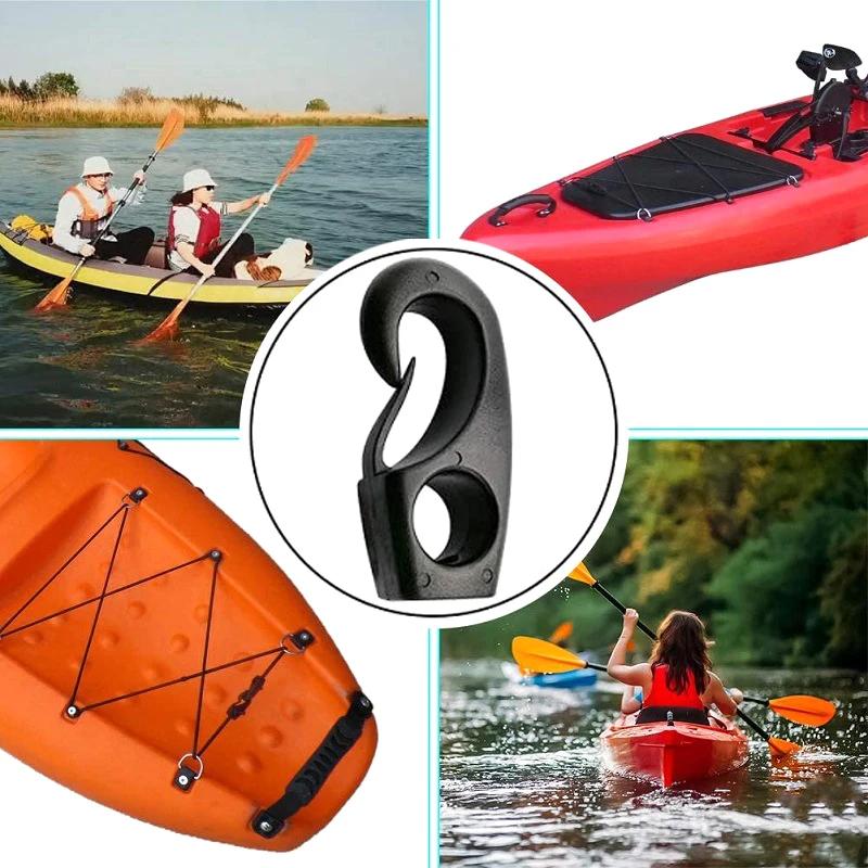 10Pcs Black Plastic Reusable Bungee Hook Boats Shock Cord Hook For Kayak Canoe Bungee Rope Rowing Boat Tie Cord