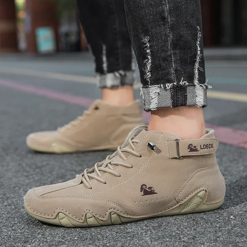 Stylish High-top Boots for Men Fashion Brand Soft Soled Loafers Comfortable Casual Flat Walking Shoes Sapatos Formais Masculinos