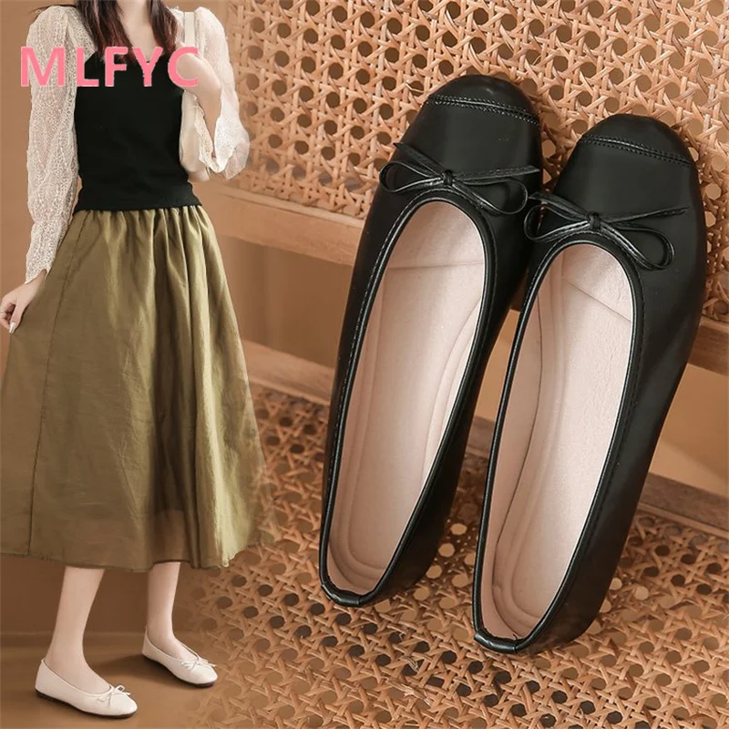Soft flat shoes Spring and Autumn shallow cut single shoes Women's bow simple single shoes female flat sole single shoes