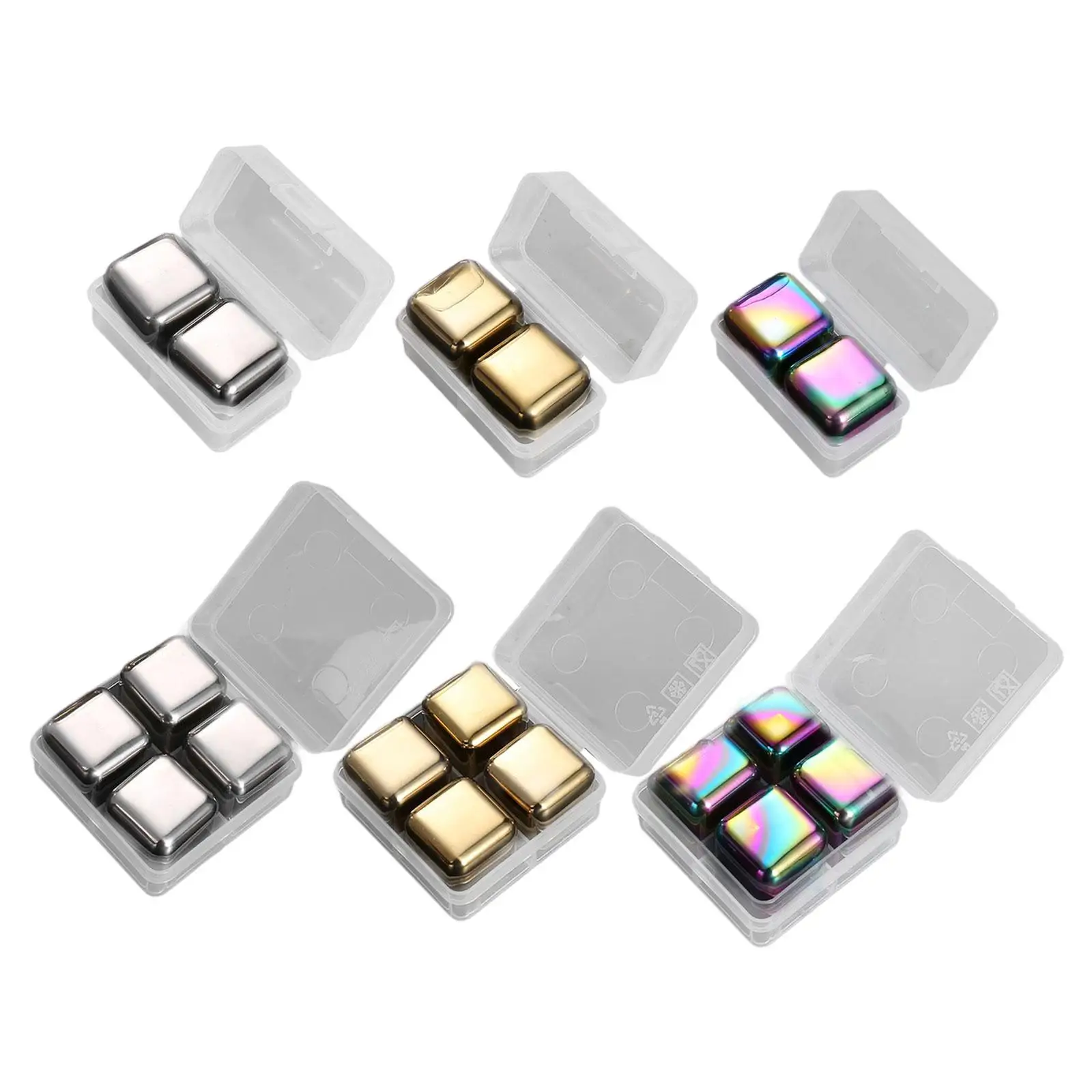 Stainless Steel Reusable Ice Cubes with Storage Box Quickly Cooling Gift Set Portable Square Beverage Chilling Rocks Whisky Ball