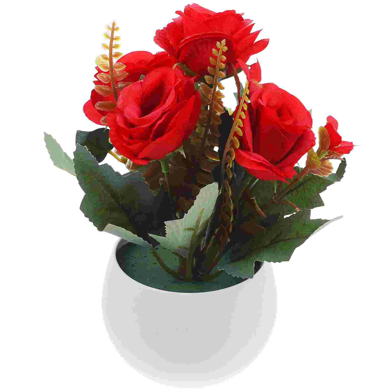 

Decorate Artificial Rose Faux Flowers Potted Arrangements Plastic Emulated Plants