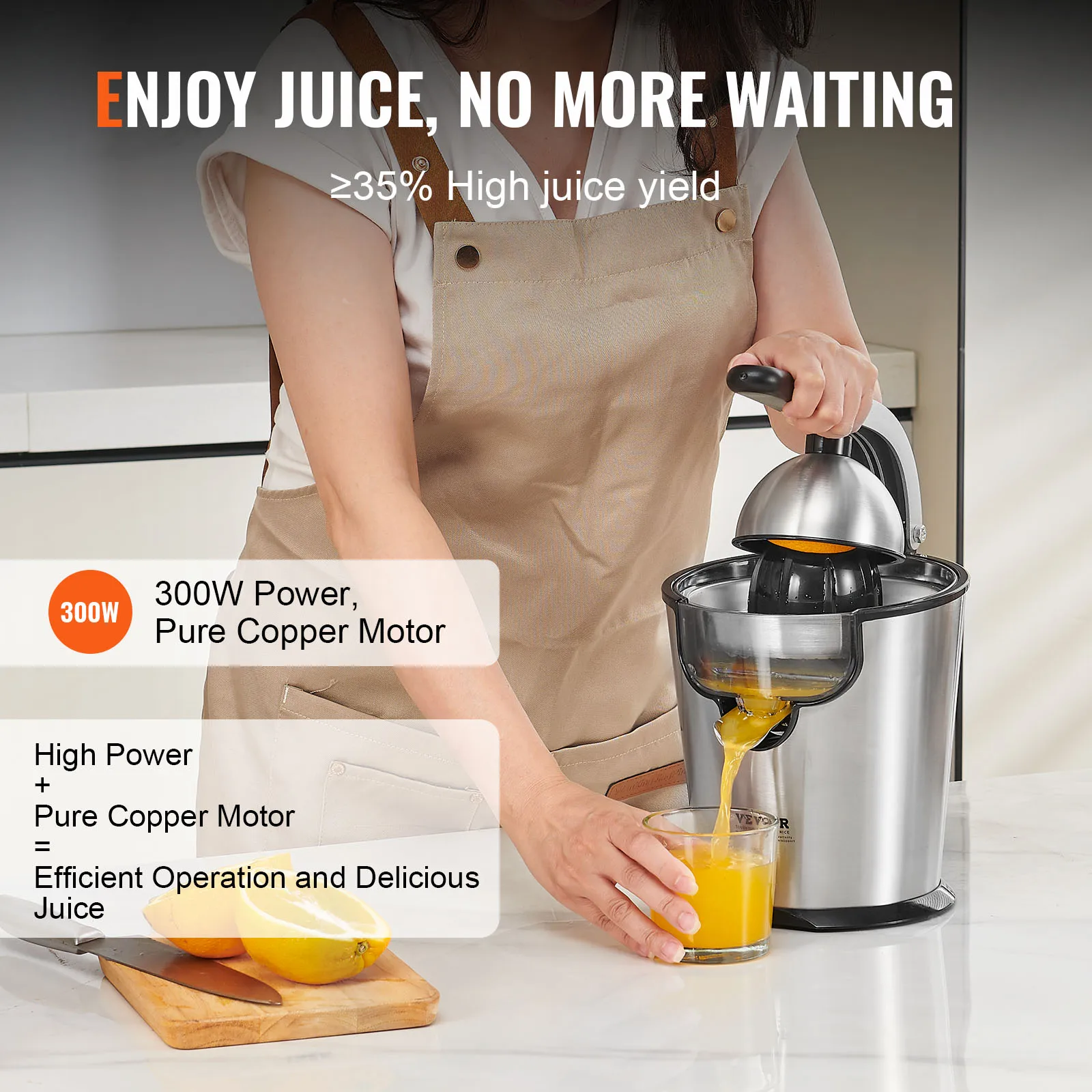 VEVOR Electric Citrus Juicer Orange Juice Squeezer with Two Size Juicing Cones 300W Orange Juice Maker with Soft Grip Handle  3