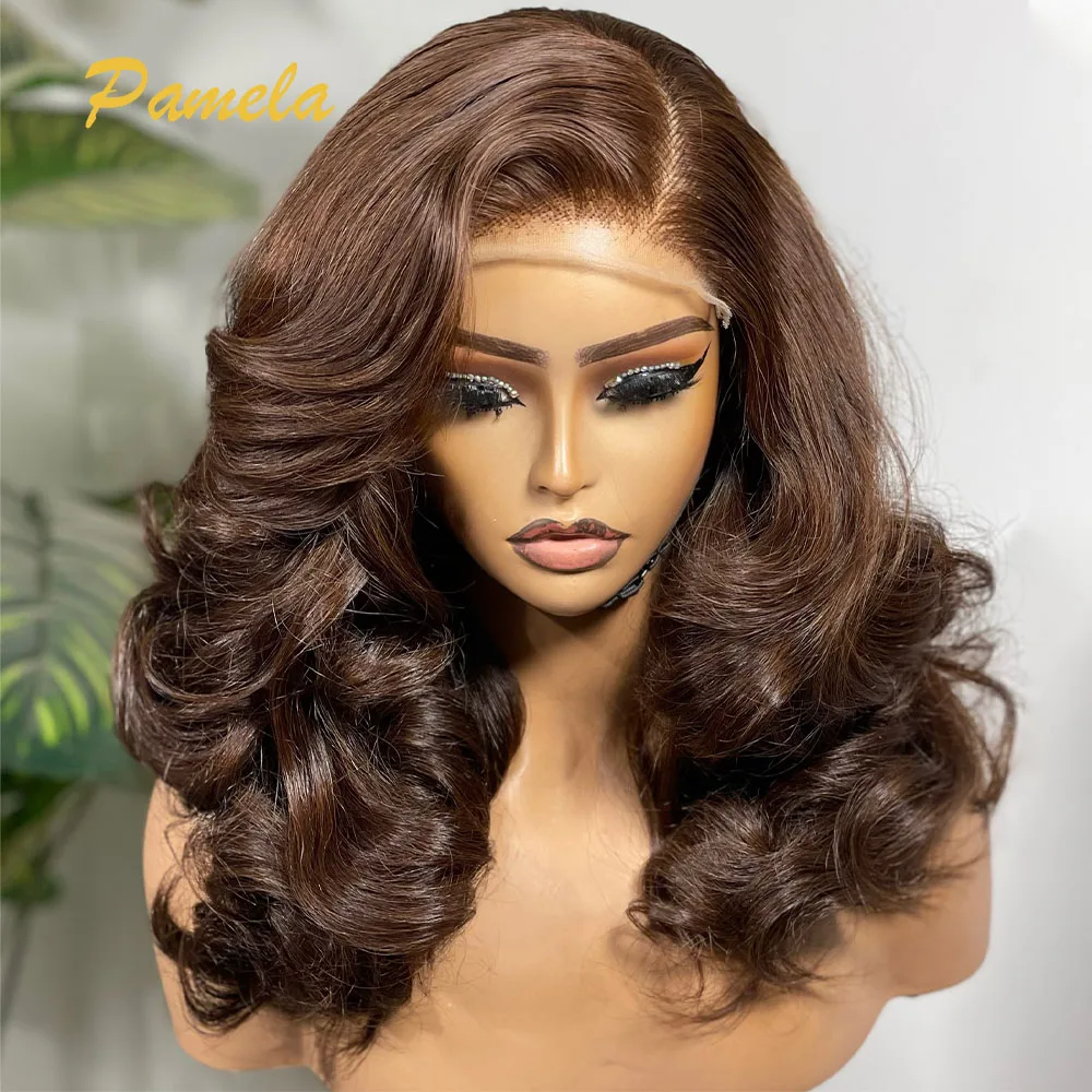 Super Double Drawn Dark Brown Glueless Wig Human Hair Ready To Go Body Wave 250% Density 13x4 HD Transparent Lace Frontal Wigs